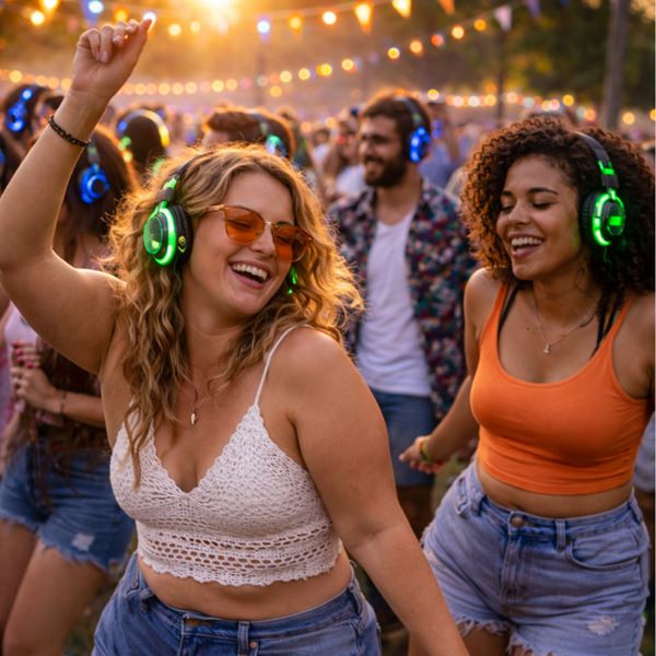 Silent disco met hoofdtelefoon koptelefoon headphone voordelig huren Zoetermeer